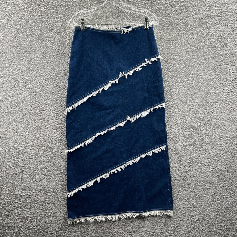 Vintage Womens Denim Midi Skirt M Country Western Festival‎ Modest Cowgirl 90s